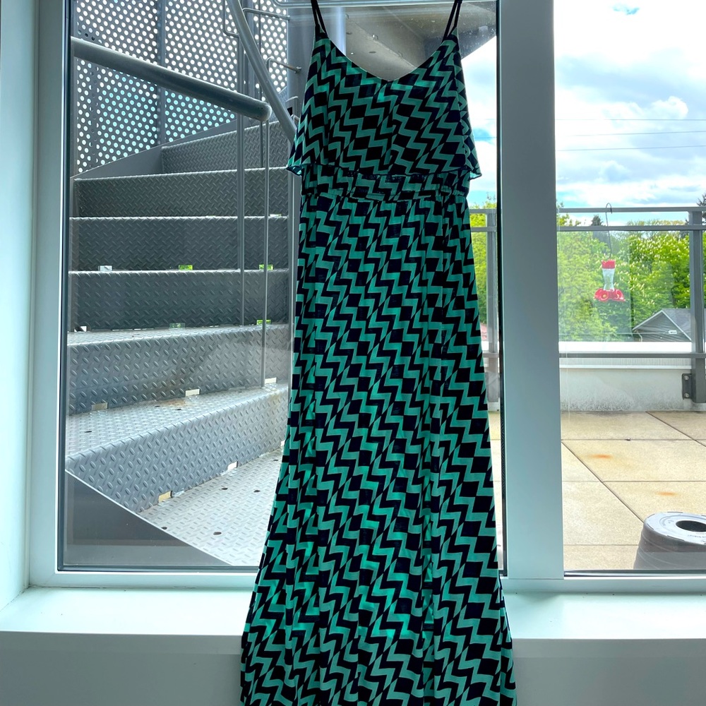 Blue zig zag maxi dress